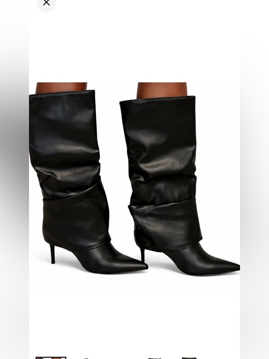 Shoes - New-Chic Black Slouchy Ruched faux Leather Knee-High Boots Size: 9